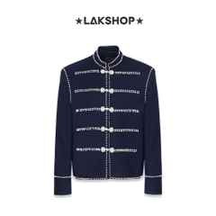Áo Navy with Pearl Trim Military Jacket