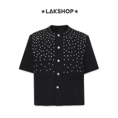 Áo Black Crystal Short Sleeve Shirt Jacket