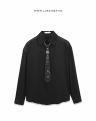 Oversized Black Leather with Tie Shirt