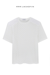 Velvet Mesh Triangle  Padded T-shirt in White cs2