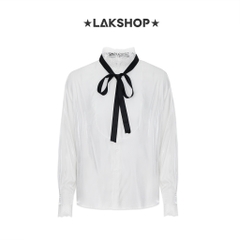 Áo White Lace Splicing Stand Collar Satin Shirt