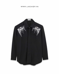 Áo Oversized Black Silver Slogan with Tie Shirt