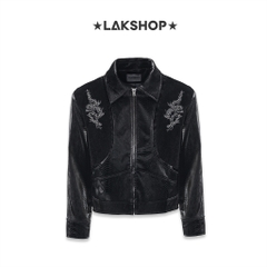 Áo Black Snake Spine Pattern Rivet Embroidered PU Leather Lacket