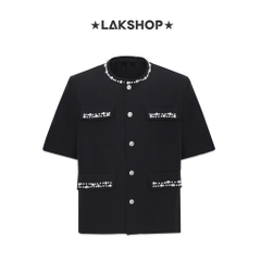 Áo Black with Pearl Pocket Short Sleeve Shirt Jacket