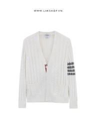 Th0m Br0wne White Donegal Twist Cable 4-Bar V-Neck Cardigan cs1