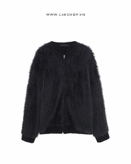 Áo Black Faux Fur Zipped Cardigan Sweater cs2