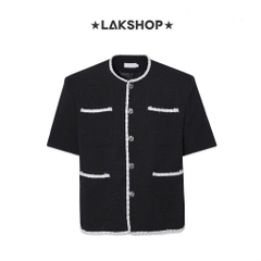 Áo Black with Trim Glitter Short Sleeve Shirt Jacket