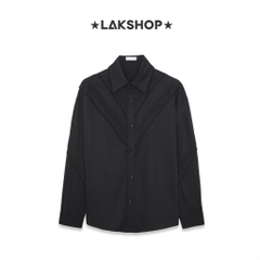 Áo Black V Pleated with Pearl Shirts