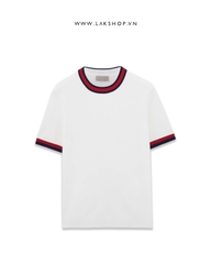 White with Red Neck Knit T-shirt