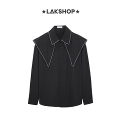 Áo Black Double Collar with Rhinestones Shirt