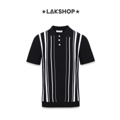 Áo Black Striped Knit Polo Shirt