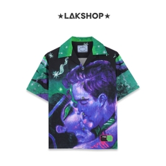 Áo Pr@d@ Impossible True Love-print Cotton Shirt In Verde Multicolor cx4