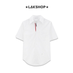 Áo TB White Cotton Oxford Grosgrain Placket  Short Sleeve Shirt