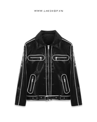 Áo Black with Trim Light Leather Jacket cs2