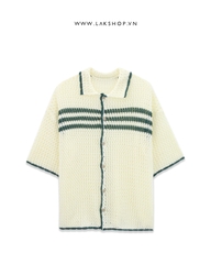 Knit Begie and Green Trim Polo