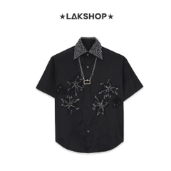 Áo Black Flower with Bling Neck Shirts