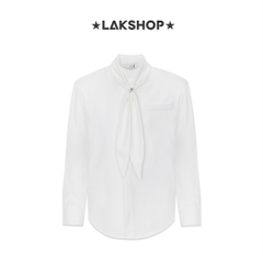 Áo White Bow Tie Padded Shoulder Shirt