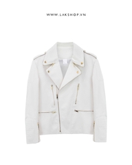 Áo White Zipper Leather Biker Jacket cs2