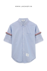 Th0m Br0wne Blue Oxford Grosgrain Armband Short Sleeve Shirt