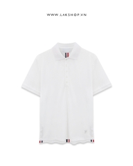 TB White Cotton Pique Center Back Stripe Polo