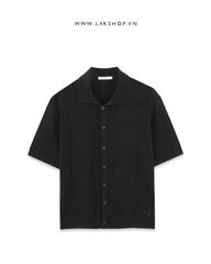 Black Mesh Short Sleeve Polo-neck Cardigan