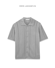 Áo Grey Mesh Short Sleeve Polo-neck Cardigan