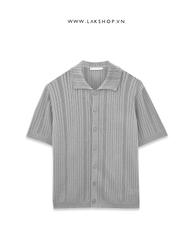 Grey Mesh Short Sleeve Polo-neck Cardigan