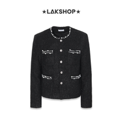 Áo Black Bling Bling with Pearl Trim Pocket Tweed Jacket