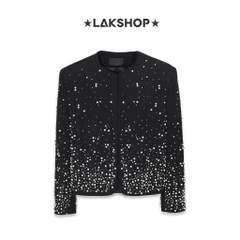 Áo Black Ombre Pearl Beaded Crew Neck Jacket