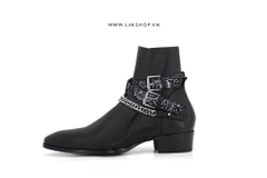 Amjrj Black Leather Bandana Chain Boots