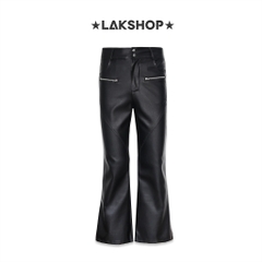 Quần Black Zipper Flared Leather Pants