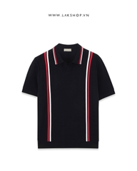 Black Stripe no-button Knit Polo Shirt