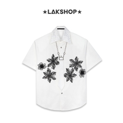 Áo White Flower with Bling Neck Shirts