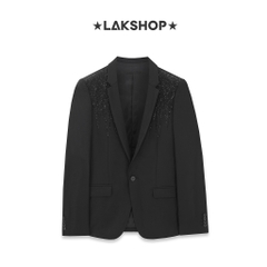 Áo Black Wool with Crystal Grain Decoration Blazer