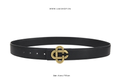 C@s@bl@nc@ Monogram Buckle Black Leather Belt (4cm)