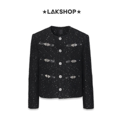 Áo Bling Sequin Double Buckle Tweed Jacket