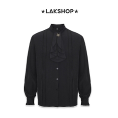 Áo Black Pleated With Wing Collar Shirt