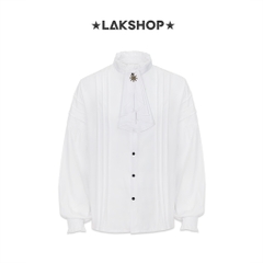 Áo Wing Collar with Pleated Royal White Shirt