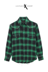 Lak Studios Stud Checked Flannel Shirt in Green  cs9