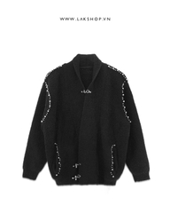 Áo Black with Pearl Clasp Cardigan Sweater cx1