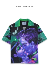 Áo Pr@d@ Impossible True Love-print Cotton Shirt In Verde Multicolor cx4