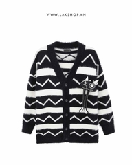 Áo Oversized Black & White Ziczac with Bear Cardigan cs2