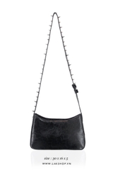 Black Studded Leather Shoulder Bag