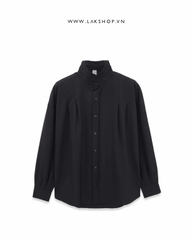 Áo Oversized Black High Neck Pleated Shirt