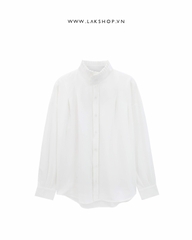 Áo Oversized White High Neck Pleated Shirt