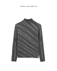 Áo Grey/Black Dagonal Stripes High-neck Sweater cx2