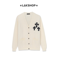 Áo C.H 3 Cross Leather Logo White Cardigan