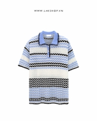 Áo Oversized Blue Stripe Mesh Knit Polo