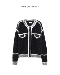 Áo Black with White Trim Faux Fur Cardigan cx2