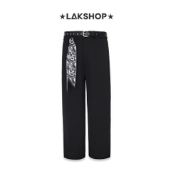 Quần Black Wide Leg Pants with Belt x Bandana